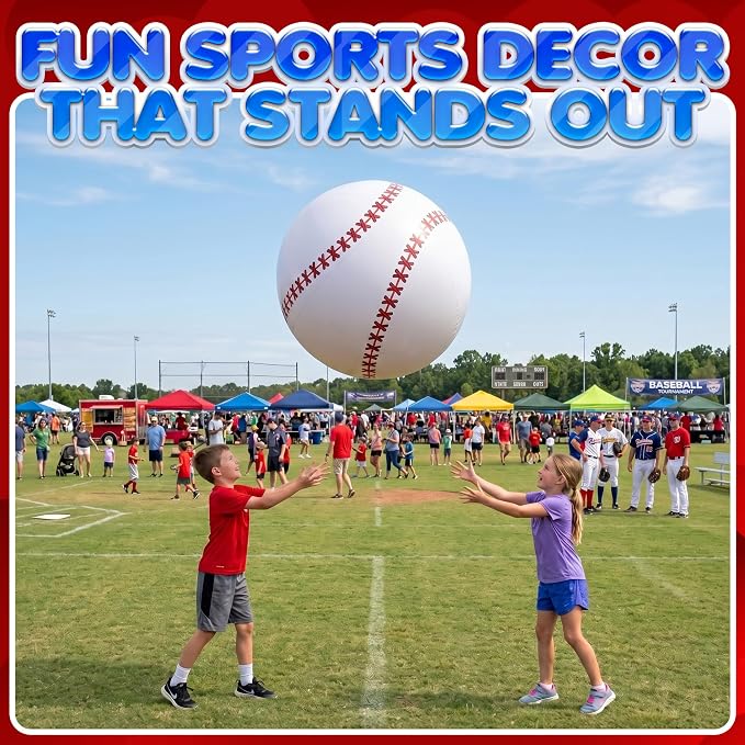 24-Inch Giant Beach Balls - (3-Pack) Inflatable Baseball Beach Balls - Extra Large Blow Up Pool Balls for Kids, Summer Pool Toys, Baseball Party Decorations & Sports Theme Decorations