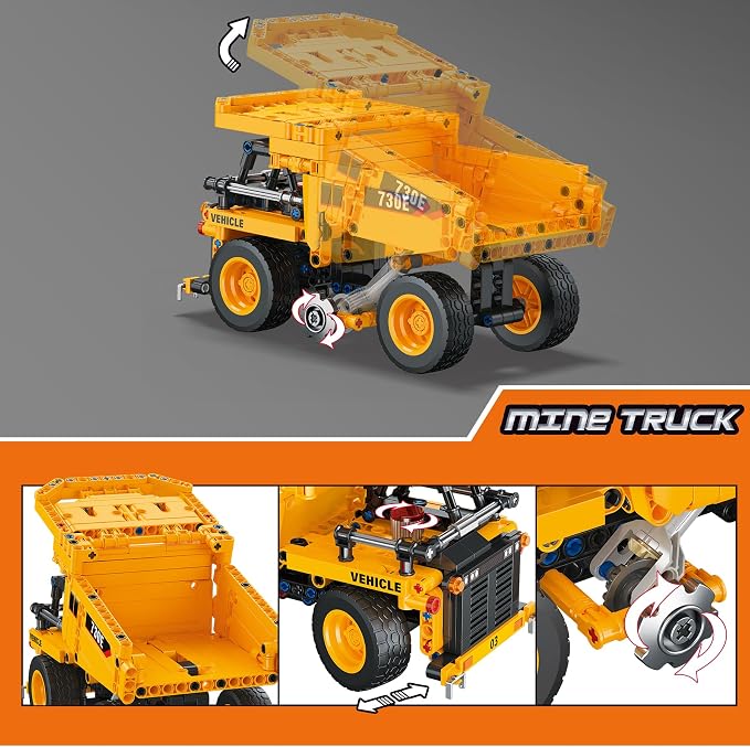 2-in-1 Construction Vehicle Building Blocks Set: Convertible Mining Dump Truck & Forklift Toy with Rotating Axle for Realistic Play – STEM Learning Toys for Kids Ages 8-12