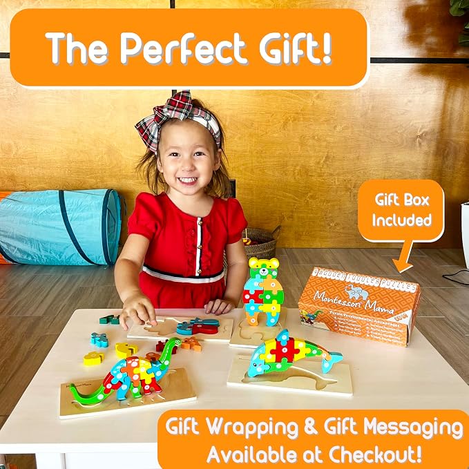 Montessori Mama Wooden Toddler Puzzles for Kids Ages 3-5, Montessori Toys for 3 Year Old, Animal Toddlers Toys Ages, 4-Pack Learning Toddler Puzzle