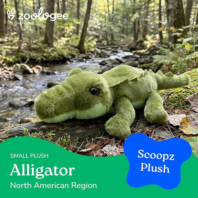 The Petting Zoo Alligator Stuffed Animal Plushie, Gifts for Kids, Scoopz Wildlife Animals, Green Gator Plush Toy 8 Inches
