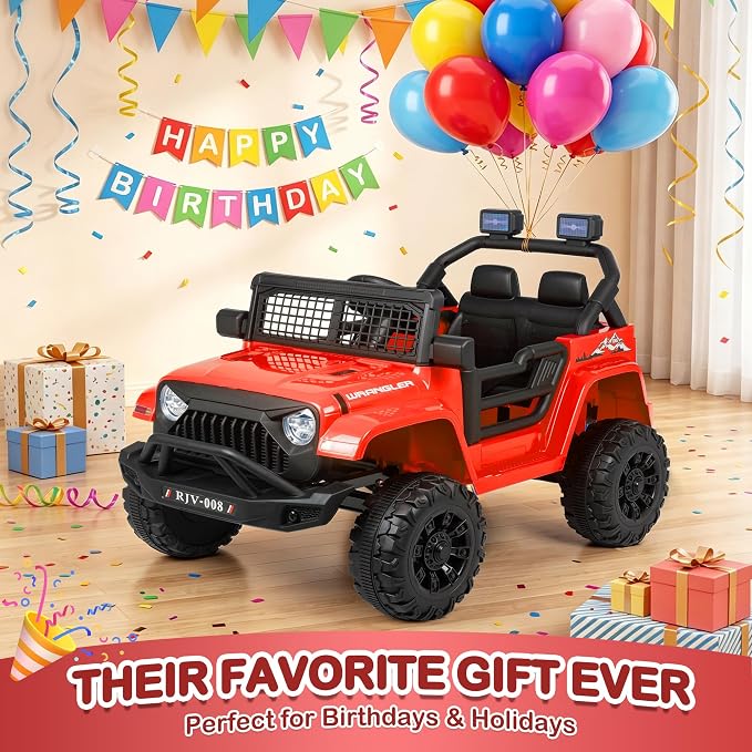 12V 7AH Kids Ride-On Truck Car, Electric Car with Parent Remote Control, Spring Suspension, LED Lights, Bluetooth, Music, Bright Red