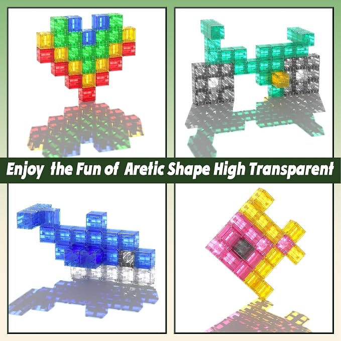 Apluses Magnetic Blocks Building Toys - Transparent Rainbow Magnetic Cubes Set, Outdoor Sensory Autism STEM Toys Gifts for Kids Aged 3+ Year Old Boys & Girls