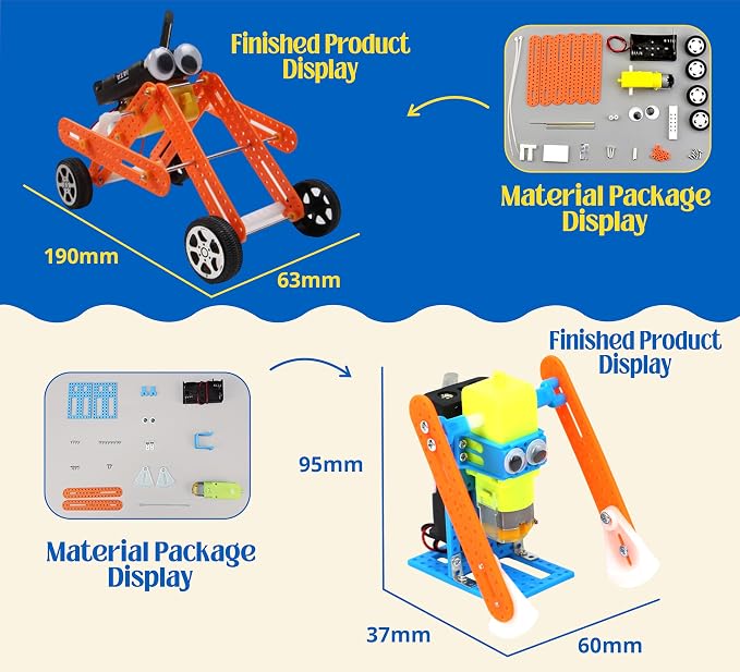 5 Robotic Kits in 1 STEM Building Set with 32 Magnetic Blocks, Build 6 Real Moving Robots, Engineering Construction Toy for Kids Ages 6-12, Educational STEM Gift for Boys & Girls