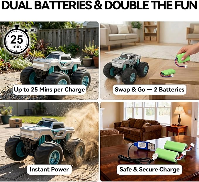 1:14 Amphibious Remote Control Car with Gyro Stabilizer, 4WD Waterproof All Terrain RC Monster Truck, 2.4 GHz Off-Road Toys for Boys Kids Christmas Birthday Gifts Ages 6+