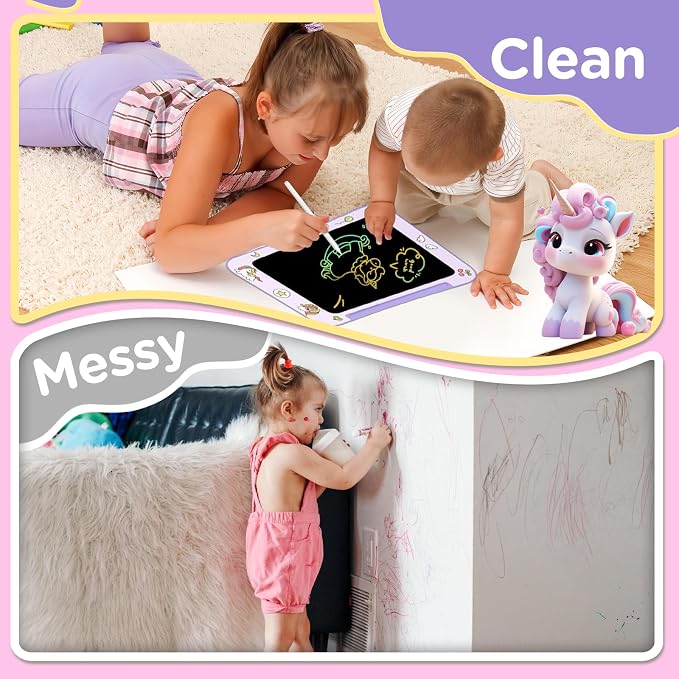 [2 Pack] Genialba LCD Writing Tablet for Kids, Colorful Screen Drawing Board for 3-7 Year Old Boys & Girls - Educational Toys for Birthday & Christmas (Unicorn&Rabbit)