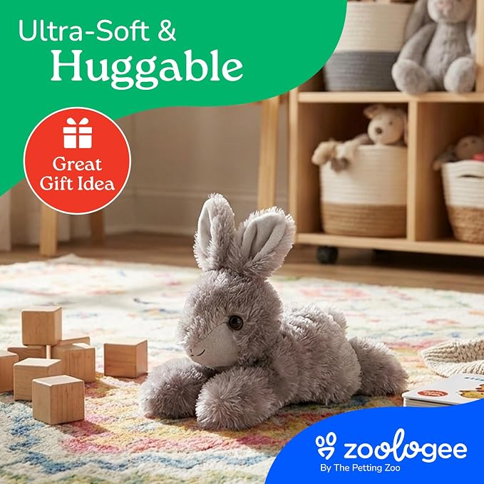 The Petting Zoo Rabbit Stuffed Animal Plushie, Gifts for Kids, Scoopz Wildlife Animals, Grey Bunny Plush Toy, 8 inches