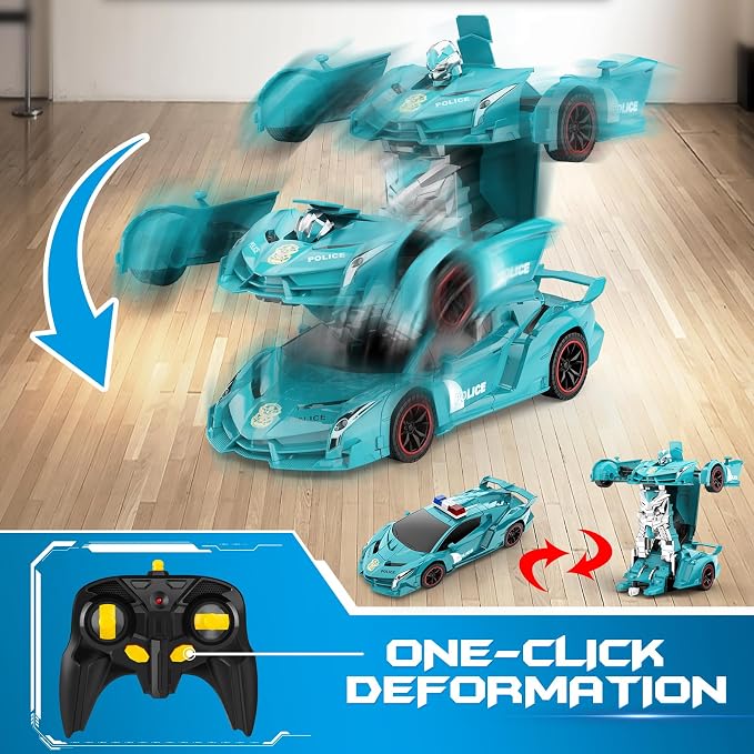 FDJ Remote Control Car - 2 in 1 Transform Car Robot, One Button Deformation to Robot with Flashing Lights, 1:18 Scale Transforming Car, 360 Degree Rotating Drifting, Car Toys for Boys