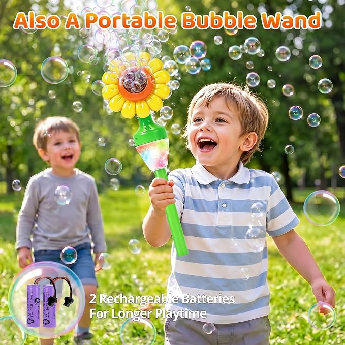 Bubble Machine Toys for Kids: Remote Control Bubble Blower Torch with Light Music, Rechargeable Adjustable Height Bubbles Wand Boys Girls Outdoor Toys for Wedding Summer Camping Backyard Party Easter