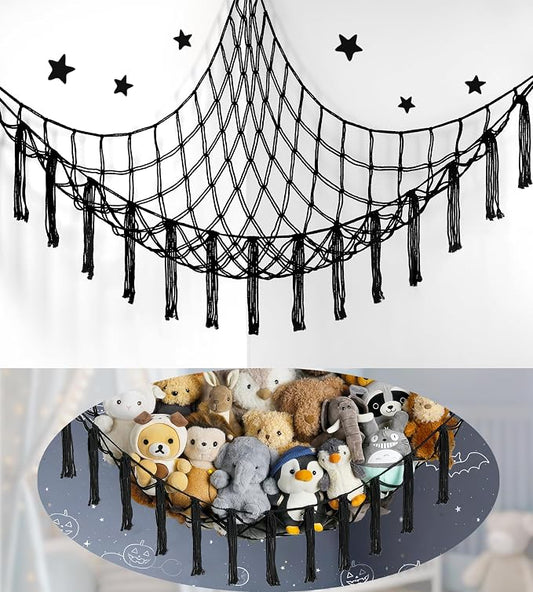 Stuffed Animal Storage Hammock or Net Corner - Large Toy Hammock Net for Stuffed Animals Room Decor - Cute Stuff Animal Organizer Plush Holder - Kids Baby Nursery Essentials Wall Bedroom Home Decor