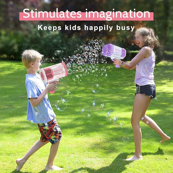 Bubble Gun, Bazooka Bubble Machine Gun, Bubble Blaster Gun with Bubble Solution, 69 Holes Bubble Bazooka Gun Outdoor Summer Toy Party Favors for Kids Pink Easter Bubble Maker Blowers