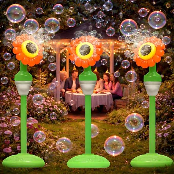 2 Pack Flower Bubble Machine with Remote, Leak-Resistant Outdoor Bubble Machine with LED Lights & Music for Backyard Parties, Gifts & Celebrations