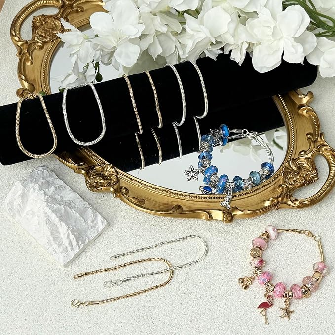 Exway 10 Pcs Snake Charm Bracelet Chain 6.5 Inch Gold Charm Bracelet Kit Snake Chain Bracelets Chain for Christmas DIY Women Jewelry Making Gifts