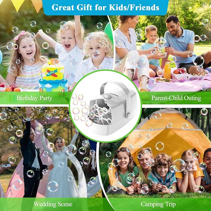 Wisdomlit Bubble Machine, 3-in-1 Bubble Maker, Bubble Blower with 3 Bubble Wheels, Make Small | Medium | Big Bubbles for Kids Toddlers, Bubble Toys for Indoor Outdoor Birthday Party (White)