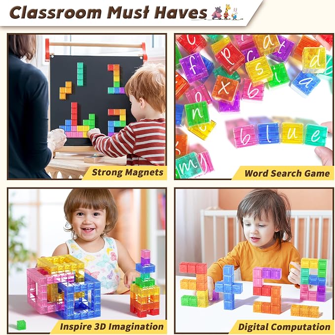 Apluses 45PCS Magnetic Blocks - Transparent Magnet Cubes, Toddler Building Blocks, Sensory Autism Gifts for Kids Ages 3+, Preschool Travel Toys for 3-5 Year Old Boys and Girls
