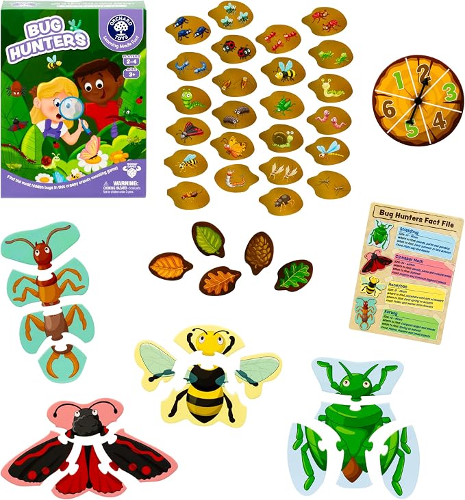 Orchard Toys Bug Hunters Game, Learn Counting and Observational Skills As You Race to Be 1st to Build Your Bug, Designed for 2-4 Players Aged 3+