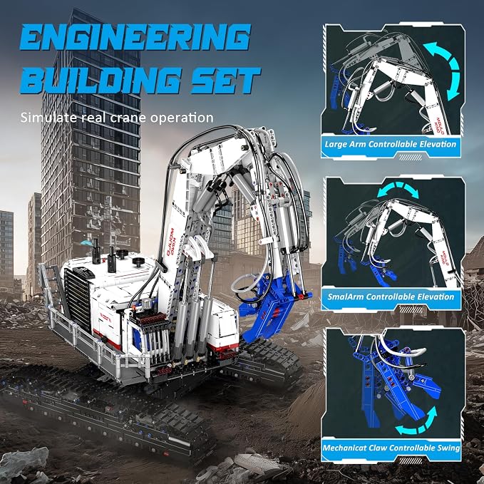 Mould King Mobile Demolition Crane Construction Set, APP Control Motorized Excavator Truck Building Blocks Kit, DIY Assembly STEM Car Toys for Adults - Perfect for Creative Play and Learning (4195+)