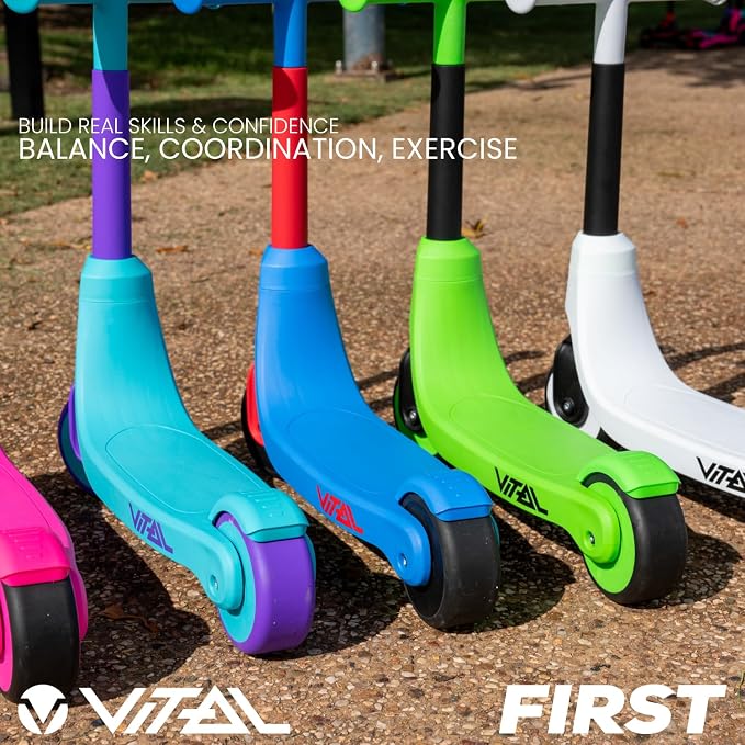 Vital First 2 Wheel Toddler Scooter | Beginner Balance Training Kids Toys for Ages 2-5 | Durable Lightweight Design & Fixed Height Kids Scooter | Wide Wheels and Foot Brake