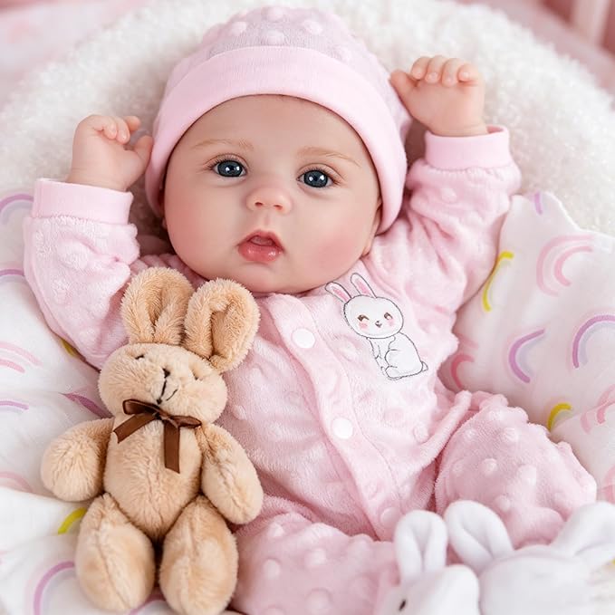 Milidool Reborn Baby Dolls Lifelike Girl Doll 18 inch Realistic Newborn Baby Doll Real Looking Silicone Baby Dolls Girl with Feeding Complete Accessories for 3+ Years Old Gifts