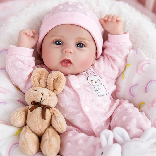 Milidool Reborn Baby Dolls Lifelike Girl Doll 18 inch Realistic Newborn Baby Doll Real Looking Silicone Baby Dolls Girl with Feeding Complete Accessories for 3+ Years Old Gifts
