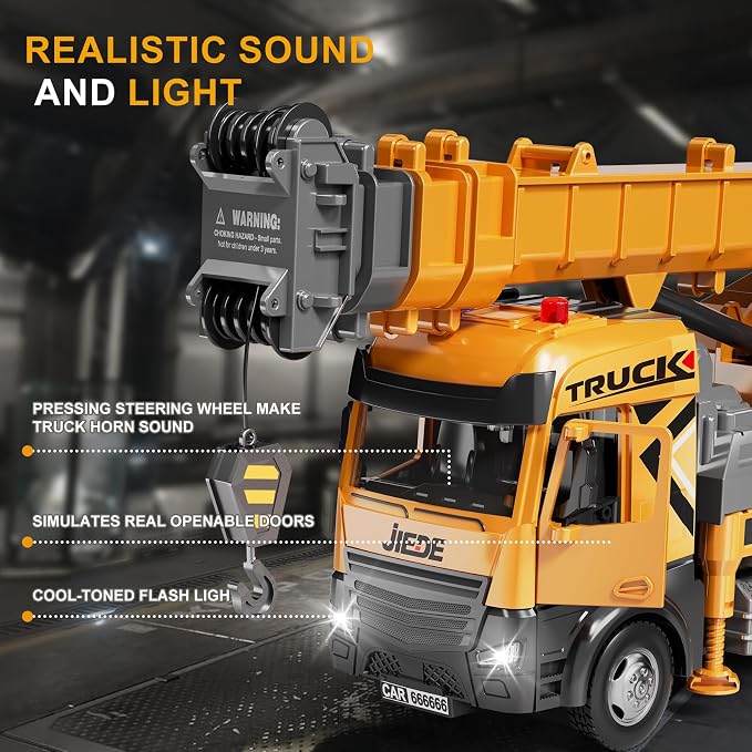 Kids Toys for 3 4 5 6 7 Years Old Boys, Die-cast Construction Toys Set w/Lights & Sounds, 29IN Crane Arm Alloy Engineering Construction Vehicles Truck Toys, Classics Crane Truck Model