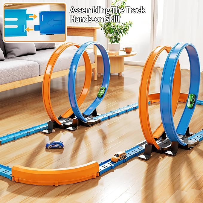 MSKOLER Car Race Track Sets for Kids 3 4 5 6 7 8 9 Years Old - Toy Car Track Set for Boys 3-5 6-8 8-12, Competitive Racing Game with 4 Small Cars, Boys Toy, Gifts Toys Cars for Toddlers Girls 3-8