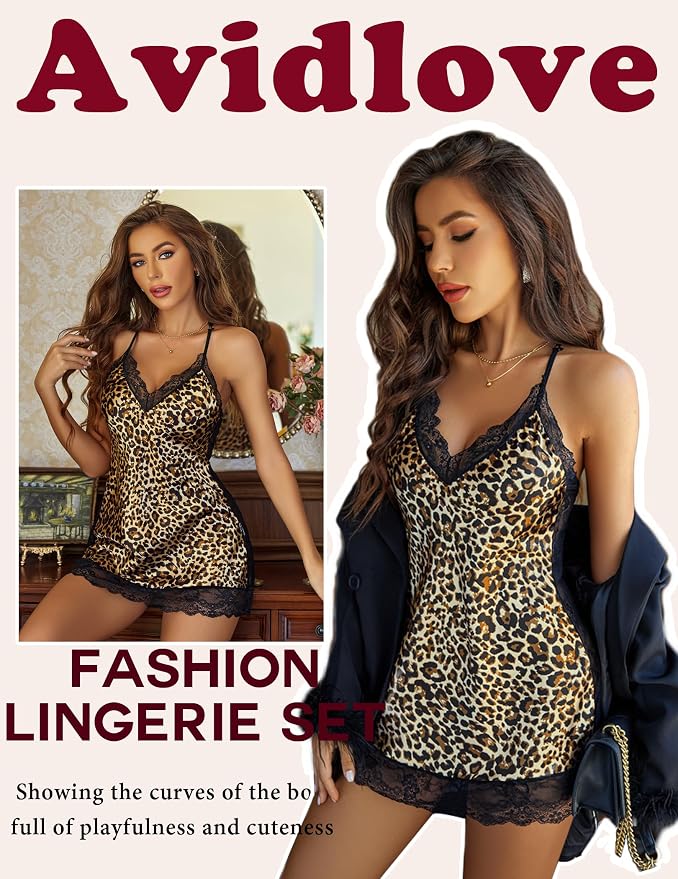 Avidlove Women Lingerie Satin Lace Chemise Nightgown Sexy Full Slips Sleepwear S-4XL