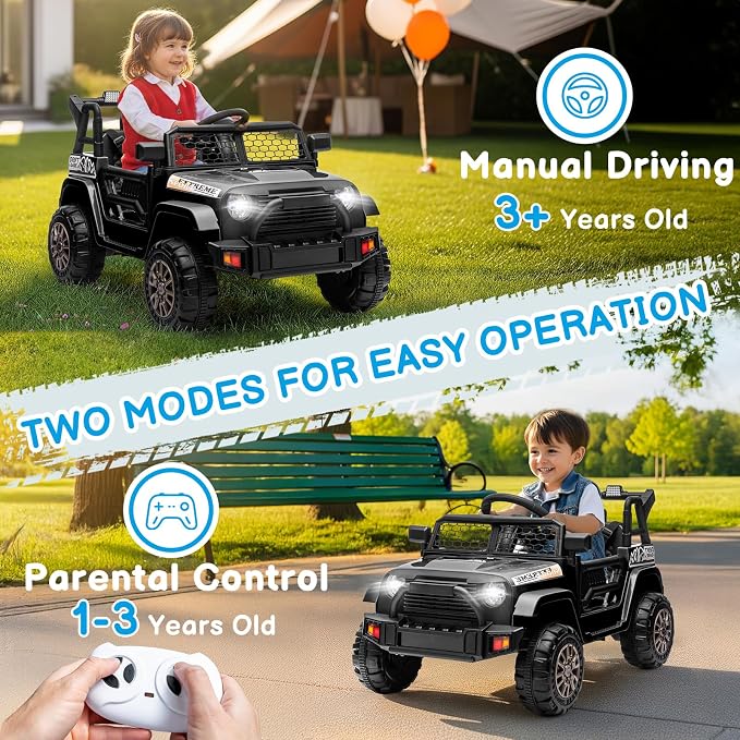 Winado 12V Electric Car for Kids, Ride on Truck for Toddlers with Remote Control, Battery Powered Kids Electric Vehicle to Drive w/Bluetooth, Soft Start, LED Lights - Black
