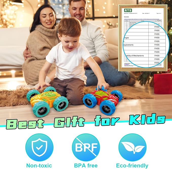 Toddlers Car Toys for 2-3, Toys Cars for Ages 2-4, Double-Sided Monster Truck Toys, Stunt Push and Go Friction Cars, 3 Year Old Boy Toys, Toy Cars for 2 3 4 5 6 Year Old Boy Christmas Birthday Gift