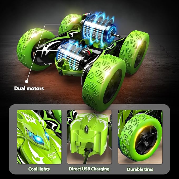 Excitobo Remote Control Car,RC Cars for 4 5 6 7 8 9 10 11 12 Year Old Boy Double Sided 360°Flip 4WD Rechargeable Drift RC Race Car Boys Toys Birthday Gifts Easter Basket Stuffers for Kids Age 4-12