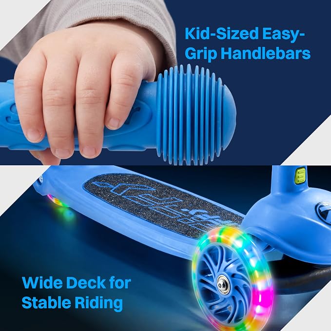 JOVA ZIFFY Multicolor 3 Wheel Scooter for Kids 3-5, Toddler Kick Scooters with LED Light-Up Wheels for Boys and Girls, 5 Adjustable Height and Lean-to-Steer Design, Support up to 110 lbs