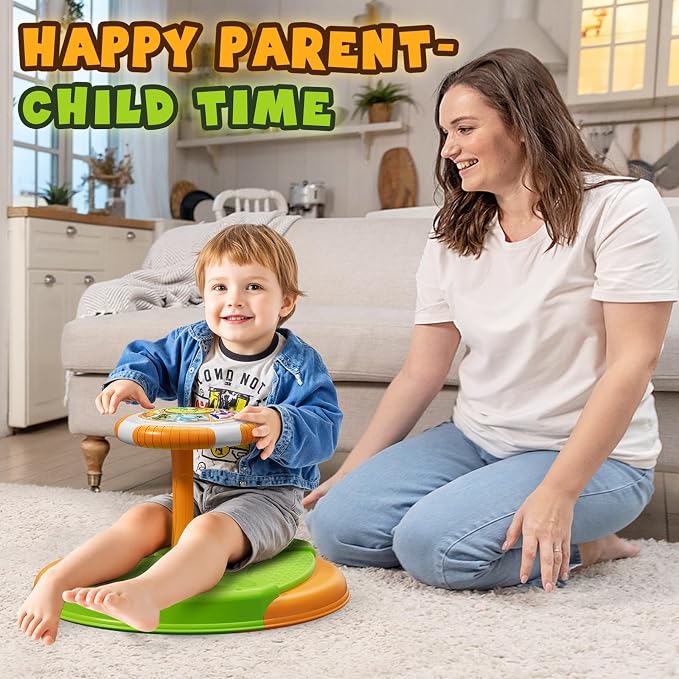 HYES Dinosaur Sit and Spin Toys for Toddlers 1-3 Boys, 360° Toddler Spinning Seat with LED Lights and Music, Sensory Toys Birthday for Kids 3-5