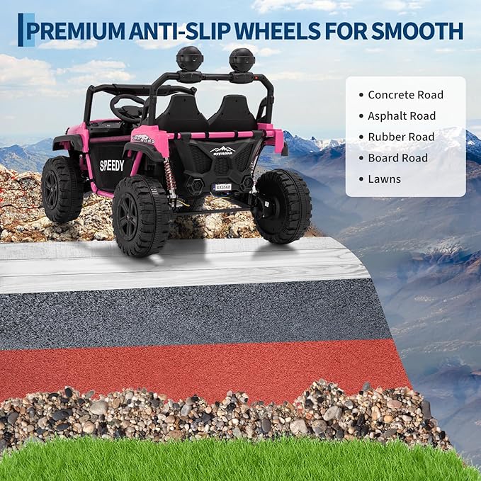 2 Seater Ride on Car for Kids, 24V Ride on Toy, Fast 4.97MPH Truck, 4WD Kids Electric Vehicles with Remote Control, Spring Suspension, Front & Behind LED Lights, Dual Storage, 3 Speeds, Music, Pink