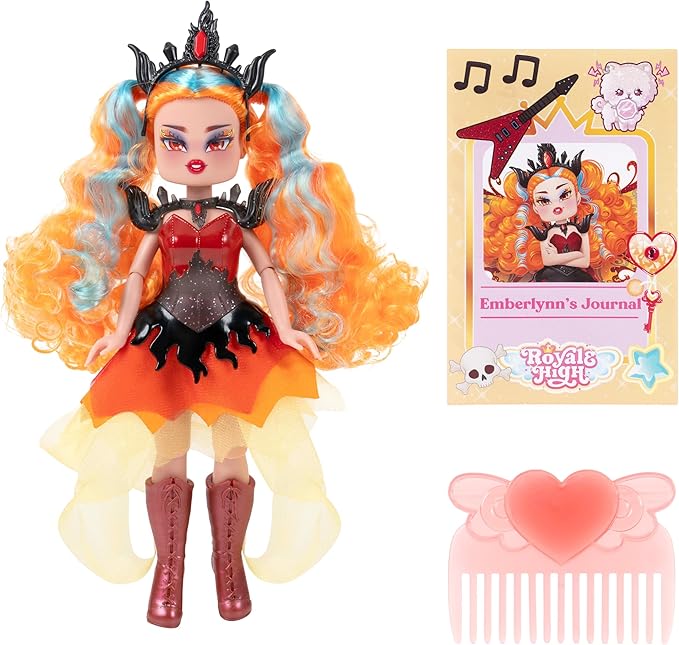 Royale High 9” Fashion Doll - Emberlynn the Fire Fairy, Series 2 - Fairy Journal, Comb, and Virtual Item Code Included - Ages 5+