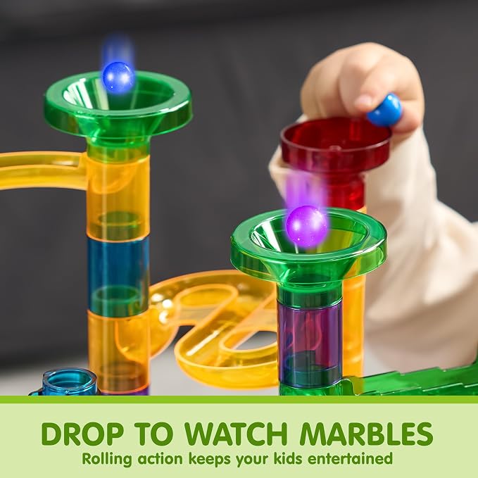 JOYIN 137Pcs Glowing Marble Run - Construction Building Blocks Toys with 15 Glow in The Dark Plastic Marbles, STEM Toy Presents for Boys and Girls, Birthday Gifts, Easter Basket Stuffers