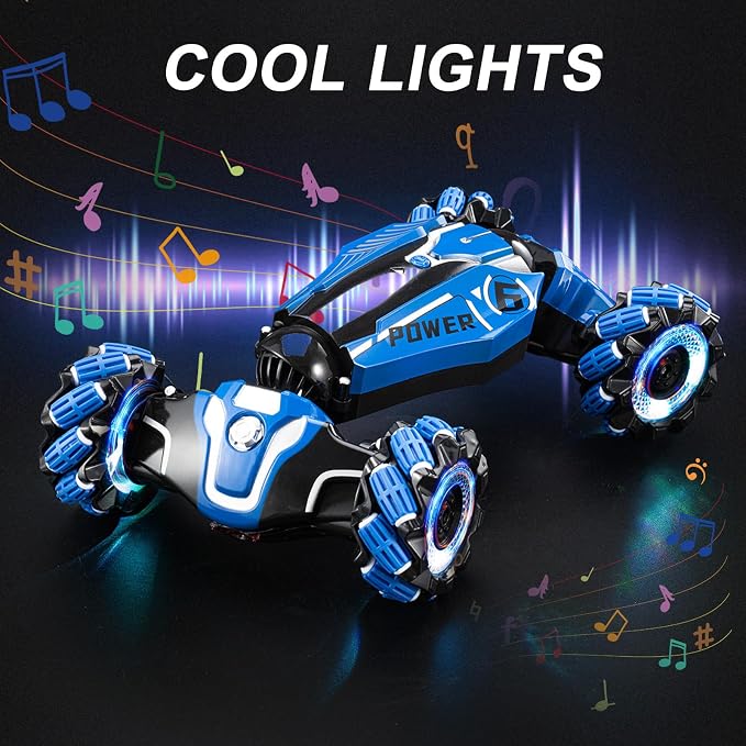 RC Stunt Car, 4WD Drive Remote Controlled Gesture Sensor Toy Car, Hand Remote Control car with 360° Flipping Light and Music, Children's Toys for Boys and Girls Aged 5-13