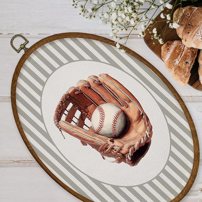 WULQYING Baseball Nursery Wall Art Decor, Sports Nursery Boys Room Oval Framed Canvas Art Prints, Sport Lover Gift Baseball Wall Hanging Decor for Kids Boys Room Bedroom Playroom, 8.5x11.3 Inches