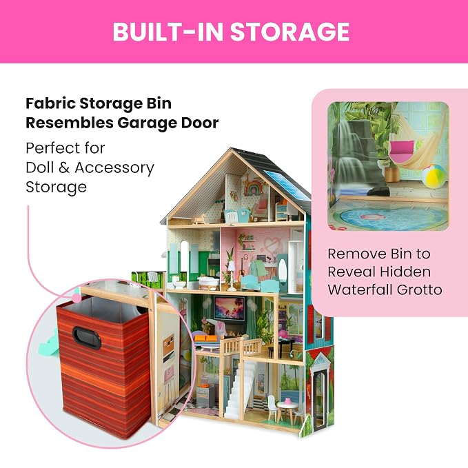 Delta Children Deluxe Maui Dollhouse - Large 4-Story Dollhouse with 12 Rooms Includes 50 Accessories - Working Elevator, Wave Slide, Lights/Sounds - Fits 12-inch Dolls - Pretend Play Gift for Ages 3+