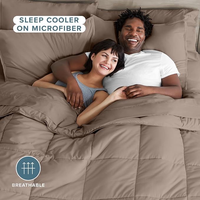 Bare Home Bed-in-A-Bag 7 Piece Comforter & Sheet Set - California King - Goose Down Alternative - Ultra-Soft 1800 Premium Bed Set (Cal King, Taupe/Taupe)