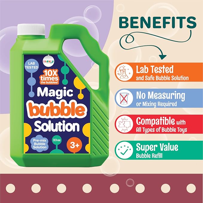 33 OZ Iridescent Bubble Solution Refill | Non-Toxic Pre-Mix Bubble Refill Solution No Mixing or Measuring Required | Bubbles for Kids | Bubbles Bulk | Bubble Machine Solution | Giant Bubbles (33 OZ)