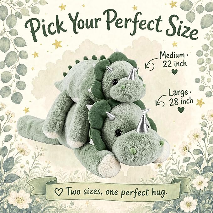 gnomantic Triceratops Weighted Stuffed Animals - 22 Inch 4.5 Pounds Weighted Plushies Dinosaur Stuffed Animals - Big Dino Plush - Cute Plush Toy Gifts for Kids & Adults (Sage Green)