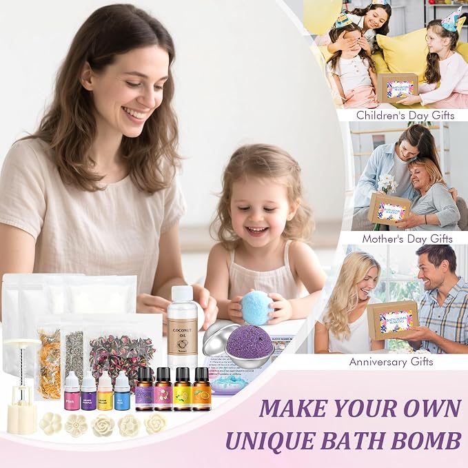 Bath Bomb Making Kit- DIY Bath Bomb Kit for Kids Adults, Make Your Own Spa Set, Shower Craft Kits with Bath Bomb Molds, Soap Making Kits, Bath Bomb Making Supplies Gifts for Girls Women