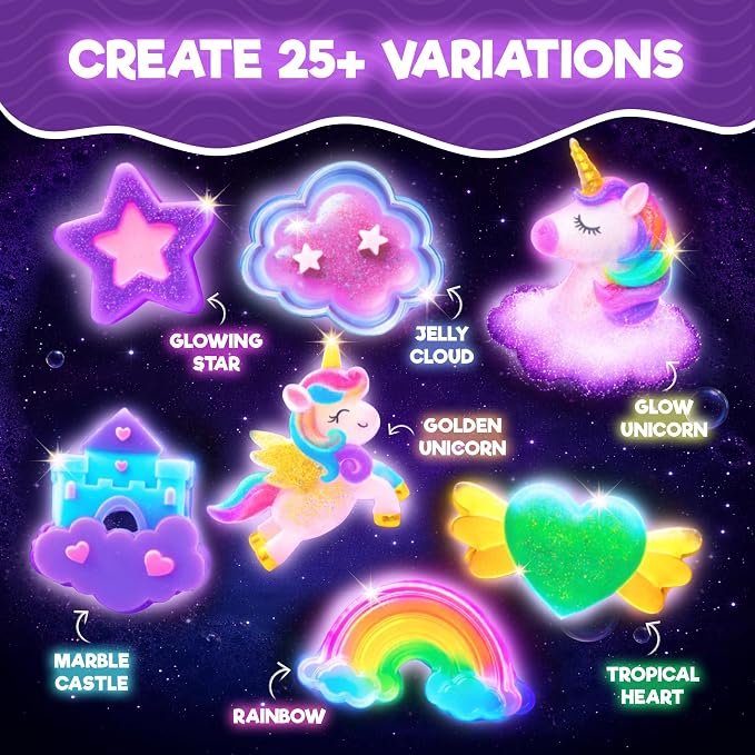 Doctor Jupiter Unicorn Glow Soap Making Kit for Kids, Unicorn Toys for Girls Ages 4-5-6-7-8 | Crafts for Girls, Birthday Gift Ideas for 4+ Year olds | 25+ Soap Recipes
