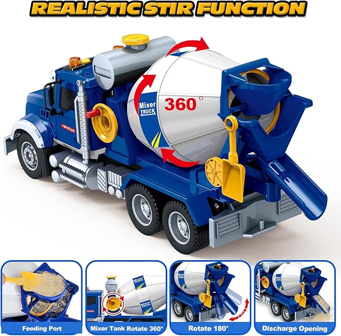 SpringFlower Toddler Trucks Toy, Large Mixer Truck Toy with Lights & Sounds, Truck Vehicle Boy Toy for 3 4 5 6 Year Old Boys, Christmas Birthday Gifts for Boys & Girls