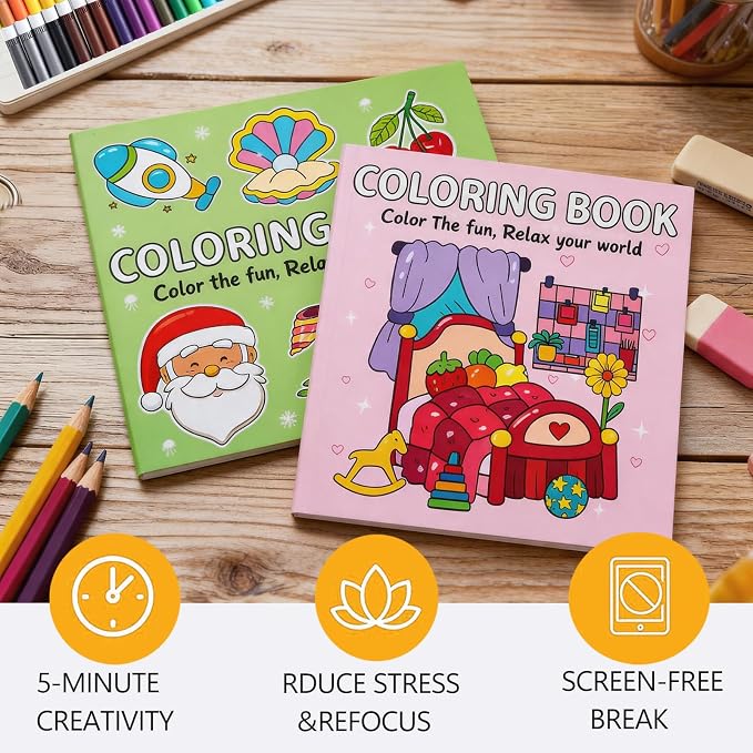 Cute Coloring Book Set for Teens Adults Relaxation, Easy and Simple Designs Coloring Book for Teens Girls, Stress Relief Gifts for Women with 24 colors Markers & 12 Glitter Pens & 12 Colored Pencils
