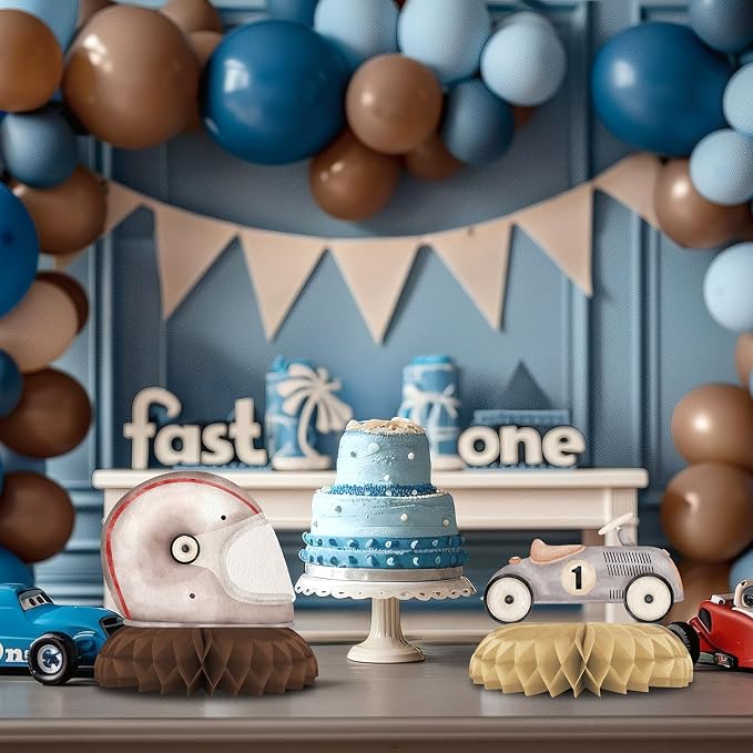 Vintage Race Car 1st Birthday Honeycomb Centerpieces 12 Pack, Race Car First Birthday Decorations, Boy First Birthday Race Car Theme Party Table Centerpieces, Retro Racing Party Supplies