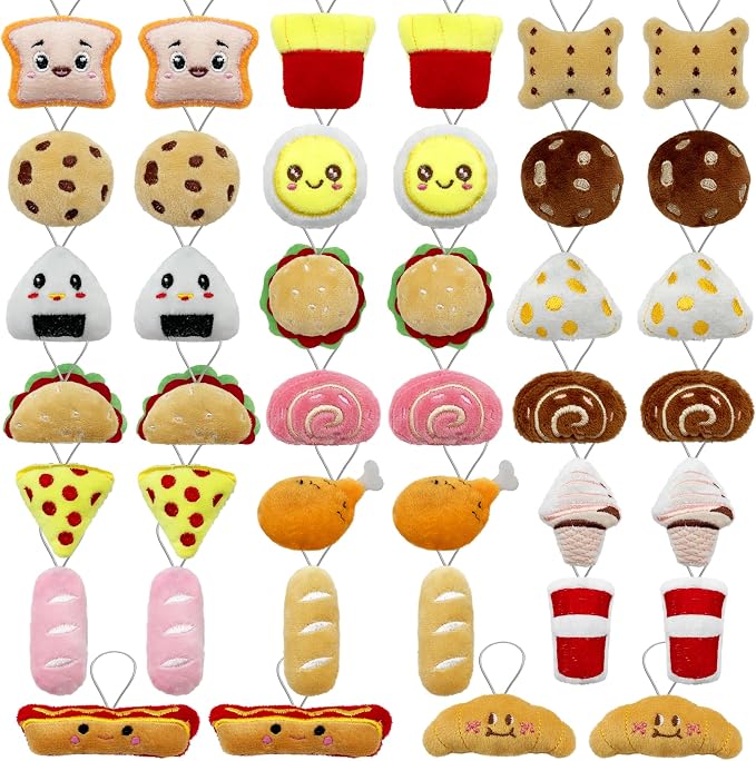 XIPEGPA 40 PCS Mini Food Plush Toy Set Cute Small Food Stuffed Toy Keychain for Party Favors Keychain Ornament for Goody Bag Easter Egg Stuffers Carnival Birthday Party Classroom Prizes