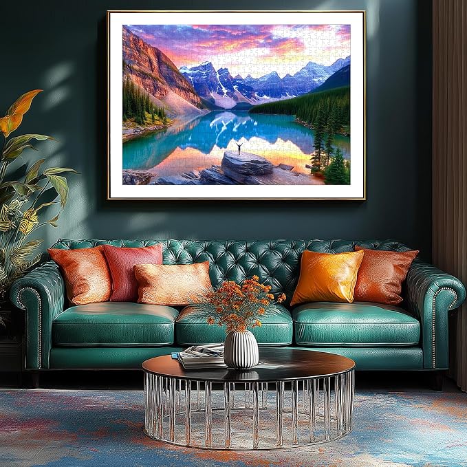 1000 Piece Jigsaw Puzzle - Moraine Lake Sunset Landscape, Scenic Canadian Rockies Puzzle for Adults for Nature Lovers and Puzzle Enthusiasts