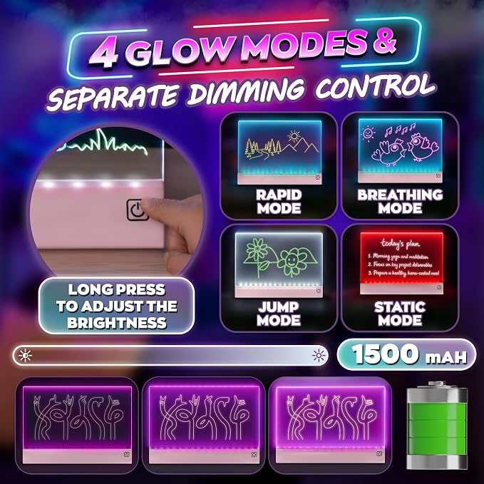 Upgraded 16 Inches LED Drawing Board – Rechargeable, 8 Colors, 11 Light Modes, Adjustable Brightness – Acrylic Light Board for Tracing with Stand, Markers and Full Kit – Birthday Gift Set (Pink)