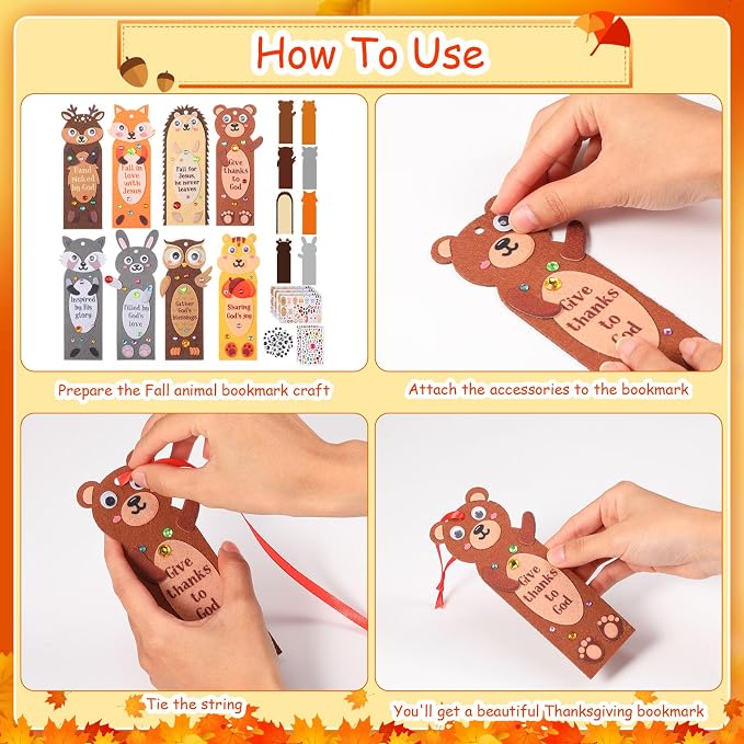Capoda Summer Bookmark Craft Kits Felt DIY Make Your Own Bookmark with Tropical Fruits Pool Beach Foam Stickers for Classroom Activities Reading Camping Reward Party Favors(24,Animals)