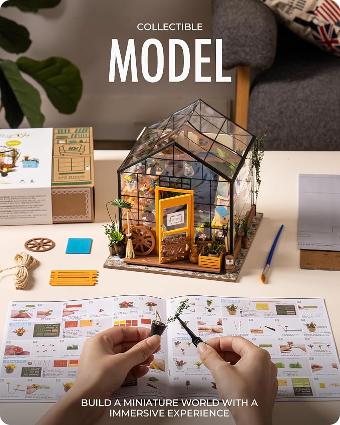 Rolife DIY Miniature House Kit, Cathy's Greenhouse Miniature Dollhouse Tiny/Mini House Making Kit with Furniture for Adults Home Decorations, Diorama Kit Gifts for Family and Friends